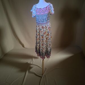 NWOT Allegra K Boho Maxi Dress off shoulder floral Smocked dress Size XL